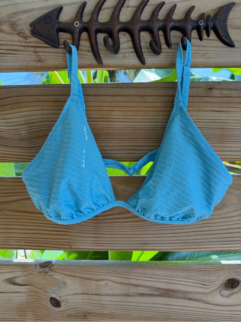 aerie Light Blue Textured Triangle Bikini Top